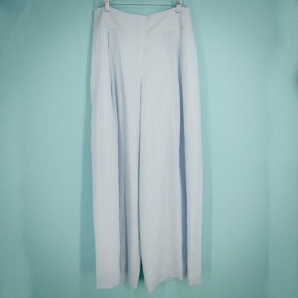 Club Monaco Size 12 Blue White Stripe Wide Leg Side Zip Lined Relaxed Pants NEW - Picture 1 of 7